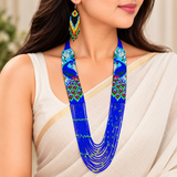Handmade Blue Peacock Floral Multi-Strand Beaded Necklace Set