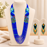 Handmade Blue Peacock Floral Multi-Strand Beaded Necklace Set