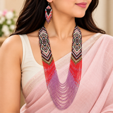 Handmade Ruby & Lavender Tribal Beaded Necklace Set