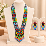 Handmade Multicolor Tribal Mask Beaded Necklace Set