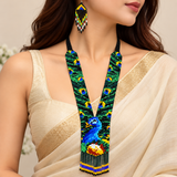 Handcrafted Peacock Garden Beaded Statement Necklace Set
