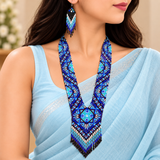 Handmade Blue & Turquoise Geometric Tribal Beaded Necklace Set