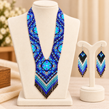 Handmade Blue & Turquoise Geometric Tribal Beaded Necklace Set