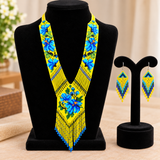 Handmade Yellow & Blue Floral Tribal Beaded Necklace Set