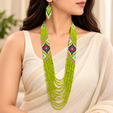 Handmade Lime Green Multilayer Tribal Beaded Necklace Set