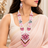 Handmade Pink Lotus Om Symbol Tribal Beaded Necklace Set