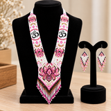 Handmade Pink Lotus Om Symbol Tribal Beaded Necklace Set