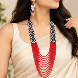 Handmade Red & Black Tribal Multi-Strand Beaded Necklace Set