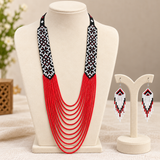 Handmade Red & Black Tribal Multi-Strand Beaded Necklace Set