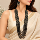 Handmade Black & Gold Geometric Beaded Multi-Strand Necklace Set