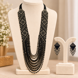 Handmade Black & Gold Geometric Beaded Multi-Strand Necklace Set