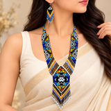 Handmade Black Multicolor Geometric Tribal Beaded Necklace Set