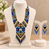 Handmade Black Multicolor Geometric Tribal Beaded Necklace Set