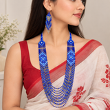Royal Blue Multistrand Tribal Beaded Necklace Set with Matching Earrings