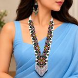 Handmade Multicolor Floral Beaded Statement Necklace Set