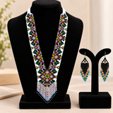 Handmade Multicolor Floral Beaded Statement Necklace Set