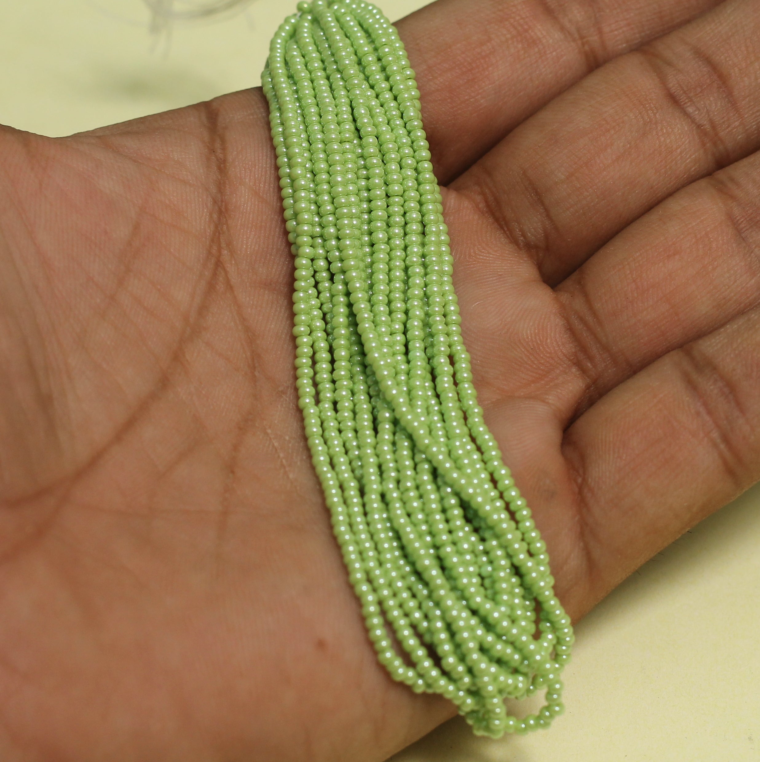 5 Bunch of Preciosa Seed Bead Strings Luster Opaque Parrot Green