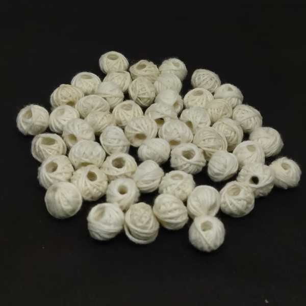 Cotton Thread Round Beads White 12x8 mm