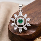92.5 Sterling Silver Green Sunburst Pendant