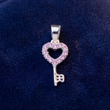 92.5 Sterling Silver Pink Heart Key Pendant