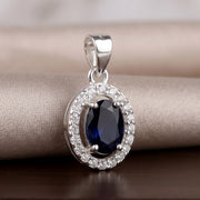 92.5 Sterling Silver Blue Oval Pendant