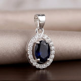 92.5 Sterling Silver Blue Oval Pendant