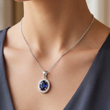 92.5 Sterling Silver Blue Oval Pendant