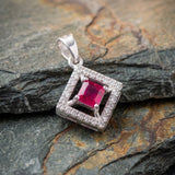 92.5 Sterling Silver Crimson Square Pendant