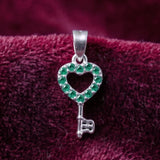 92.5 Sterling Silver Green Heart Key Pendant