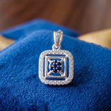 92.5 Sterling Silver Blue Square Pendant