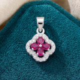 92.5 Sterling Silver Pink Clover Pendant