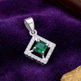 92.5 Sterling Silver Green Square Pendant