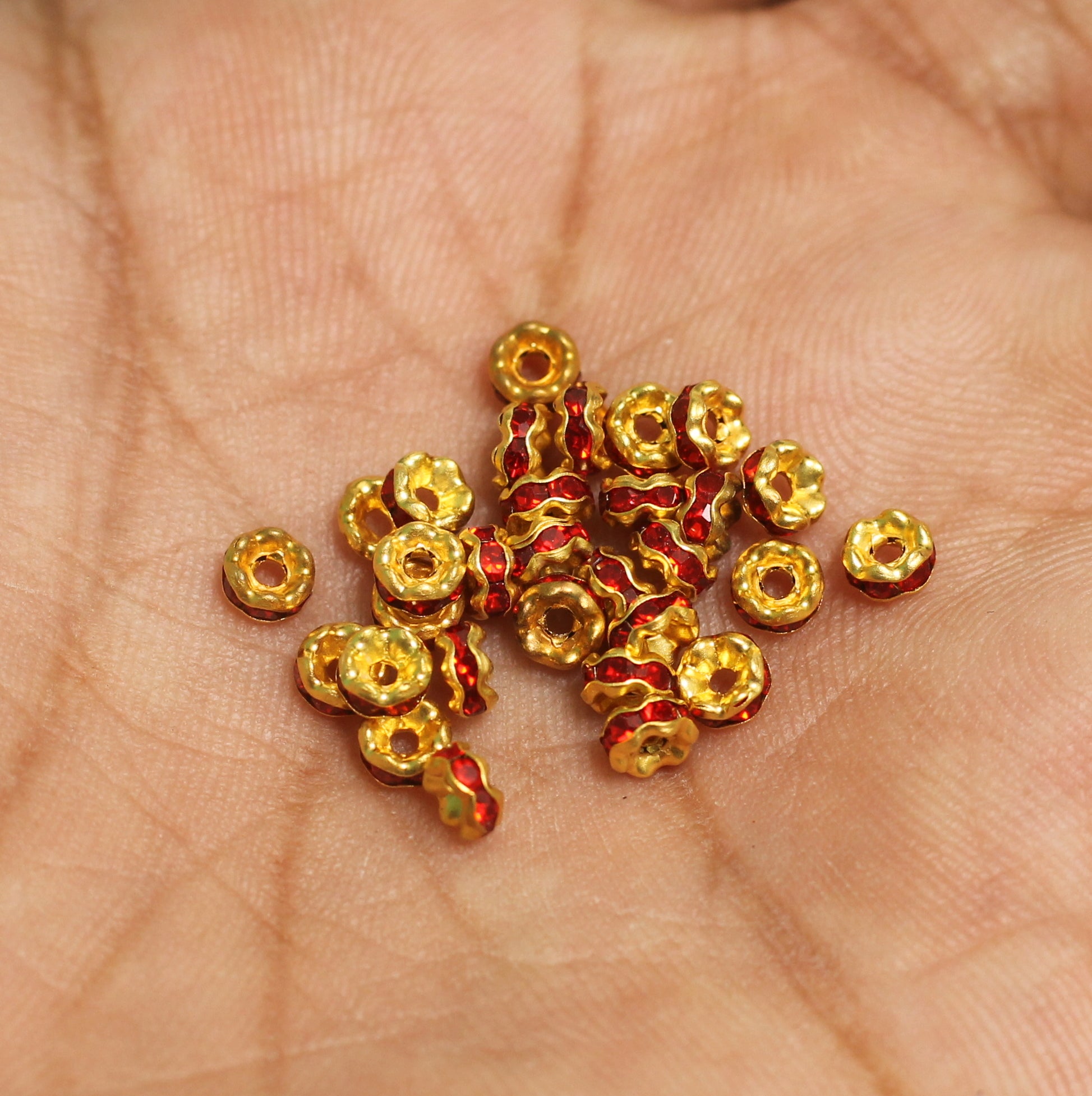 4mm Red Rhinestone Disc Spacer Beads
