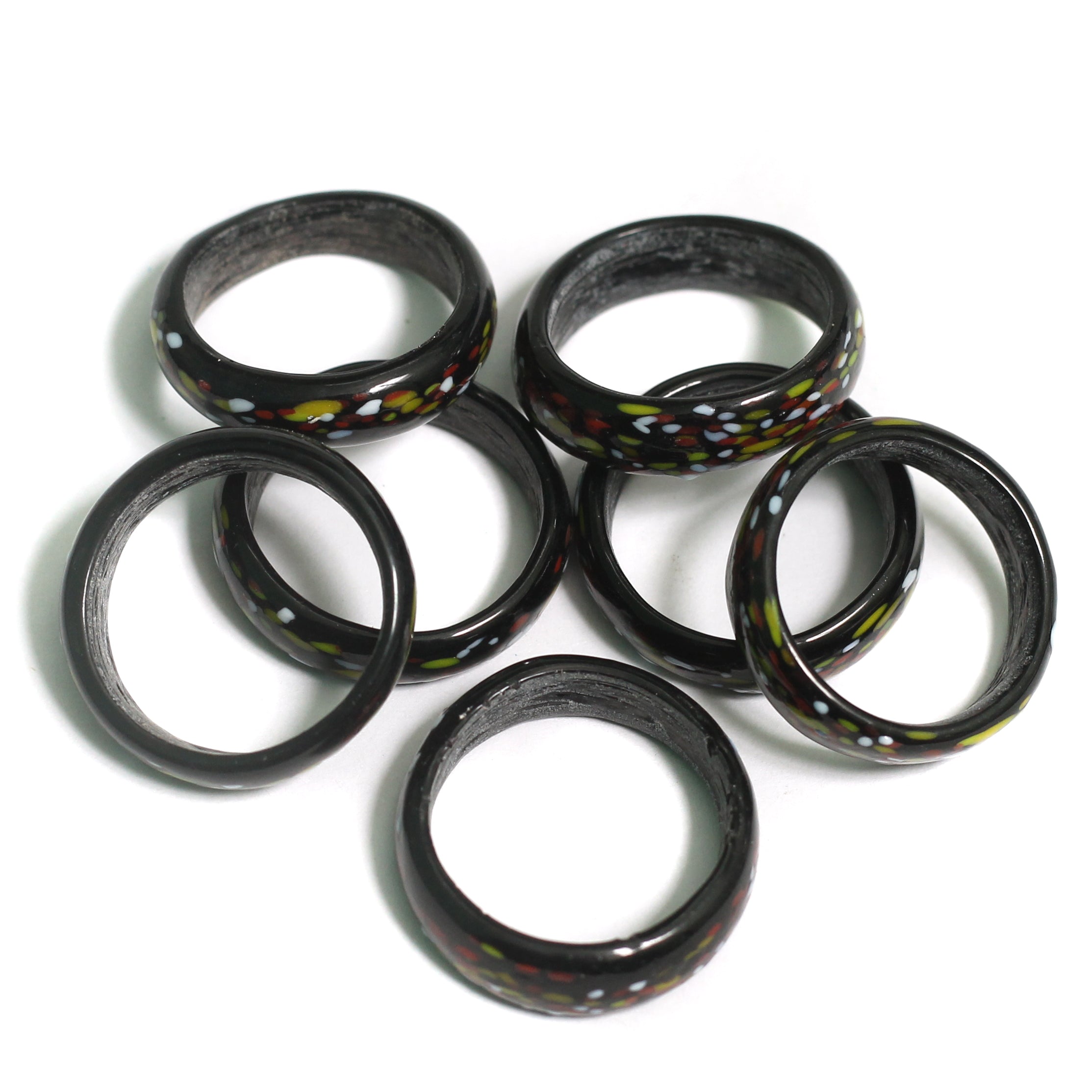 50 Pcs, Assorted Black Glass Finger Rings