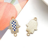 10 Pcs AD Hamsa Hand Connectors Blue 14x23mm
