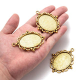 2.5 Inch Tibetan Style Alloy Flat Oval Pendant Cabochon Settings Antique Golden