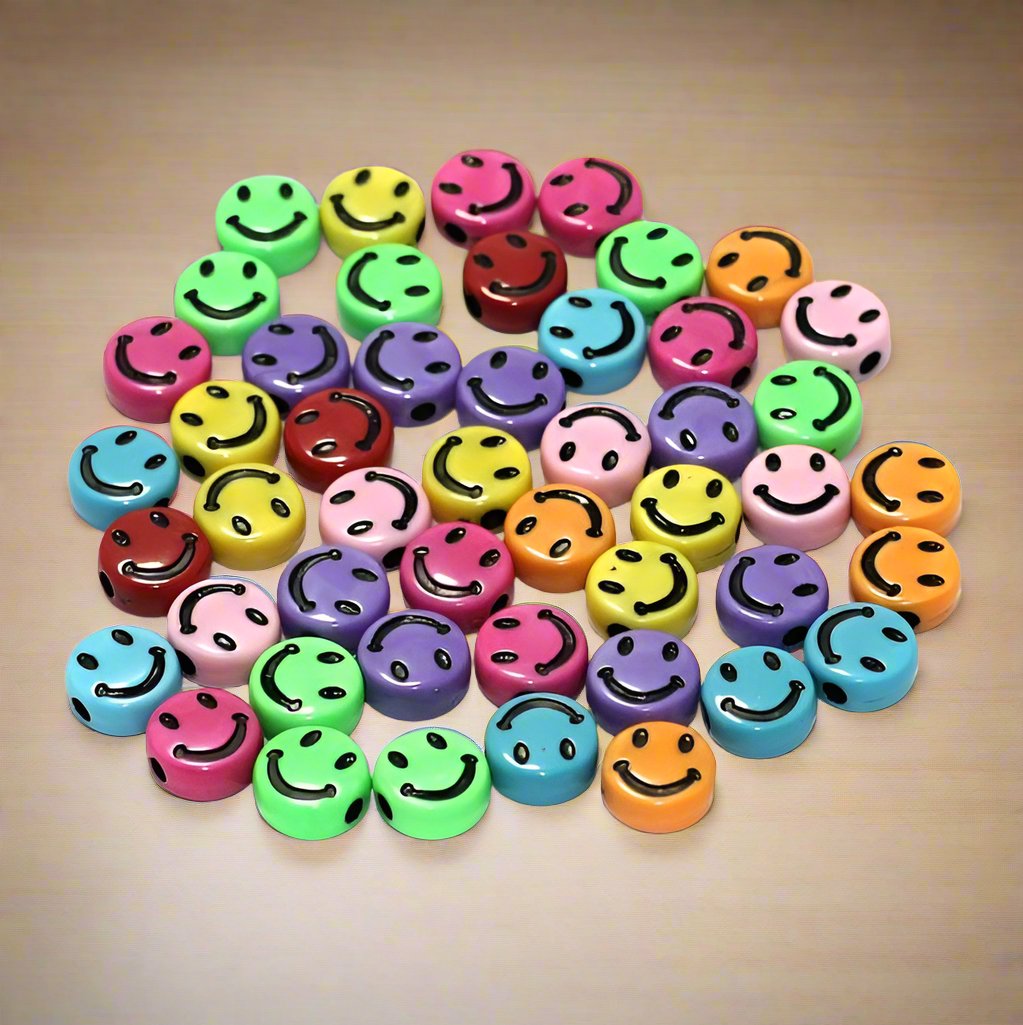 100 gm, Acrylic Round Smiley Beads Multicolor 9mm_alp-20