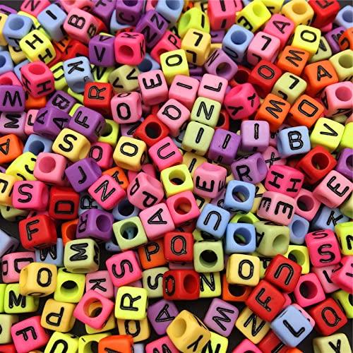 100 gm, Acrylic Square A to Z Alphabet Letter Beads Multicolor 6mm_ALP-04
