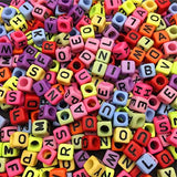 100 gm, Acrylic Square A to Z Alphabet Letter Beads Multicolor 6mm