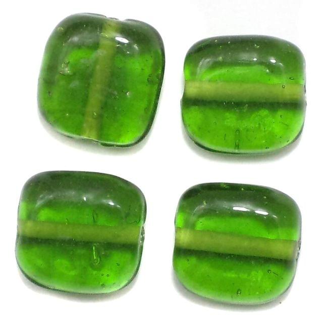 25+ Glass Flat Cube Beads Green 16mm