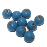 20 Wooden Round Beads Blue 15mm