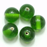 25+ Glass Round Beads Green 14mm