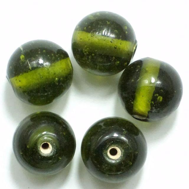 25+ Glass Round Beads Green 14mm
