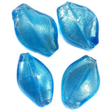 10 Pcs Silver Foil Leaf Beads Blue 26x18mm