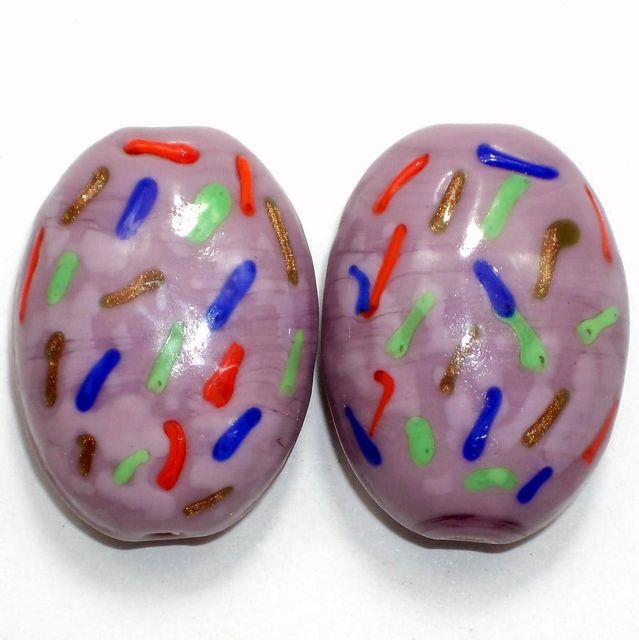 2 Fancy Flat Oval Beads Opaque Purple 35x26mm