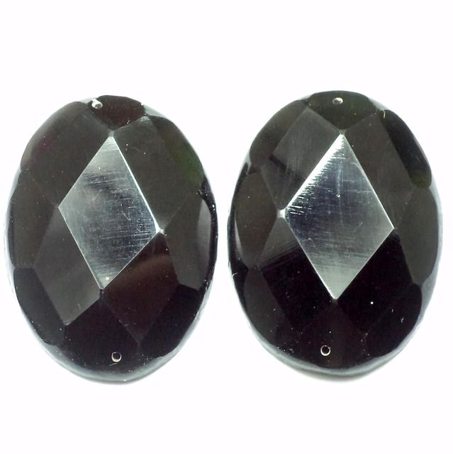 4 Faceted Cabochon Beads Black 42x30 mm
