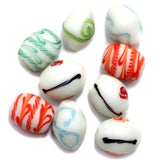 20 Swirl Glass Oval Beads White Assorted 17-20mm