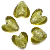 20 Pcs  Silver Foil Heart Beads Olive Green 18 mm