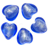 20 Pcs  Silver Foil Heart Beads Blue 18 mm