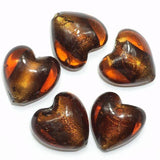 20 Pcs Silver Foil Heart Beads Dark Brown 18 mm